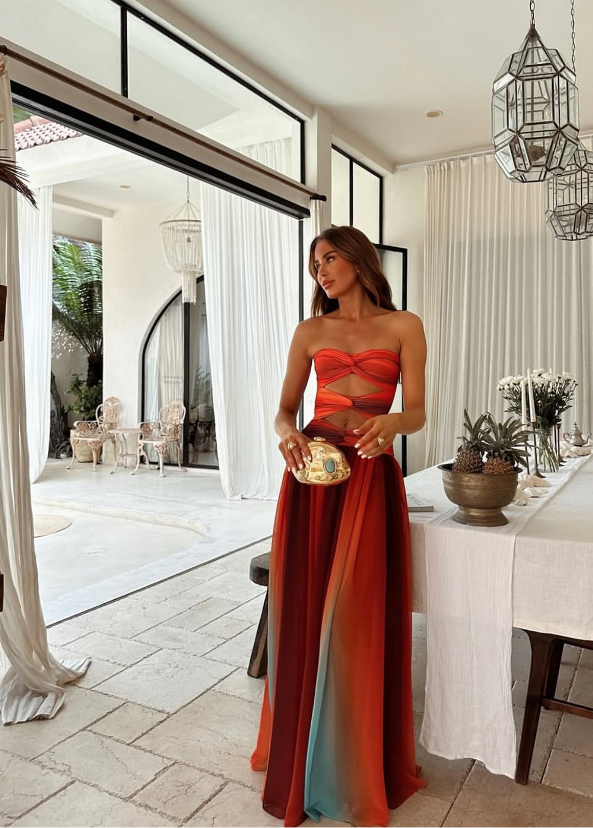 CALYA – Strapless Maxi Dress in Sunset Glow