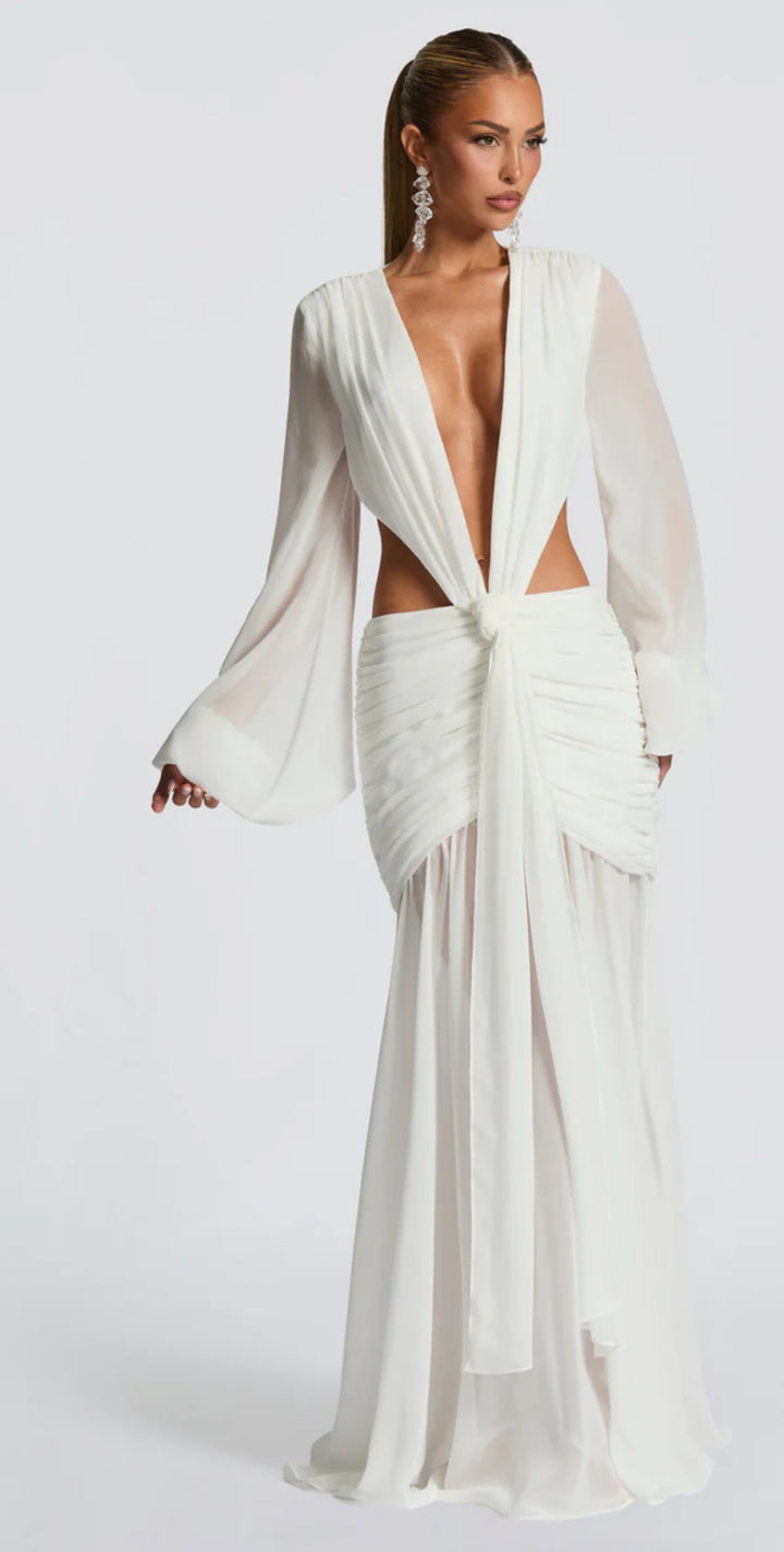 Plunge Draped Maxi Dress