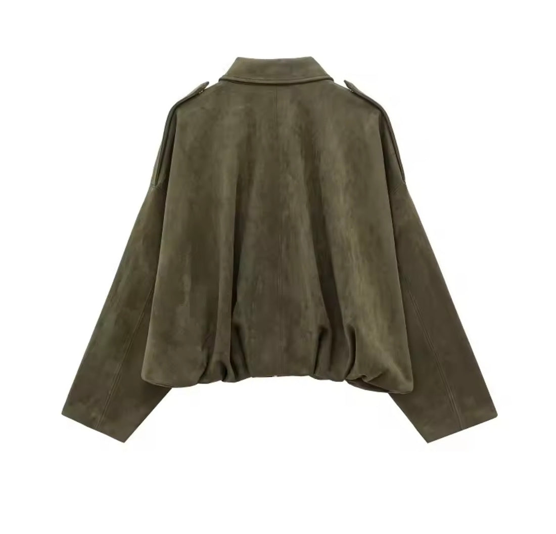 Oversize Damen Lederjacke Vintage Look – Herbst Winter Übergangsjacke