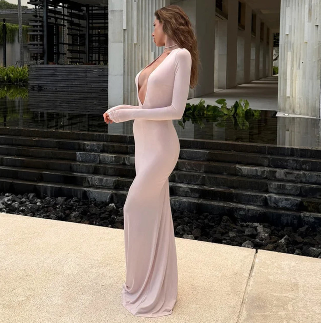 Novara – Deep V Evening Gown