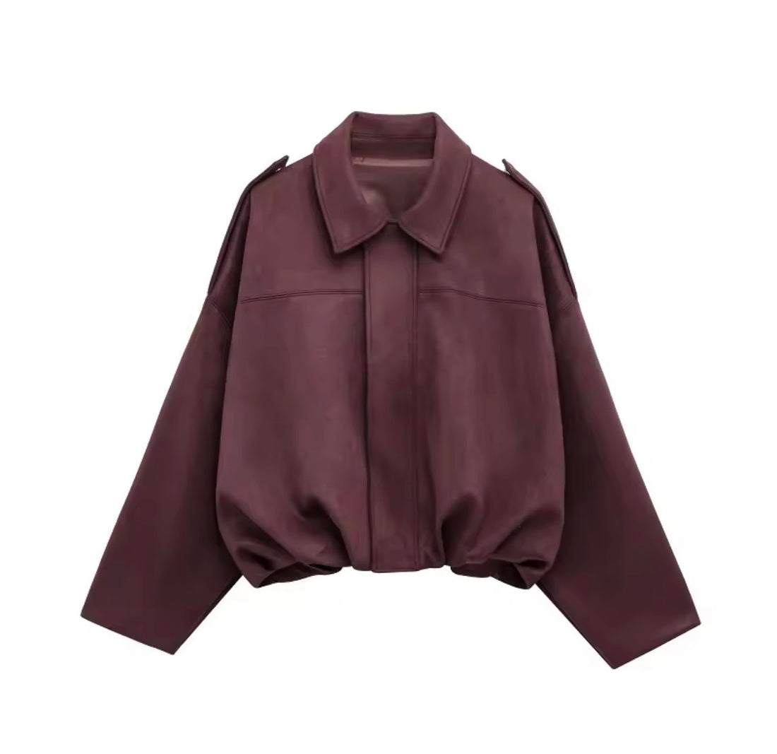 Oversize Damen Lederjacke Vintage Look – Herbst Winter Übergangsjacke