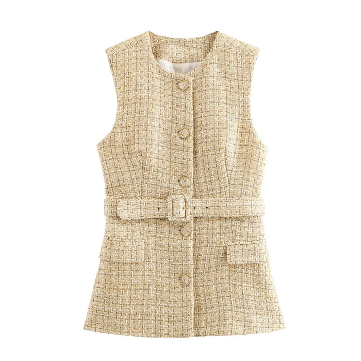 Élégance Tweed Gilet - Beige Chic Edition