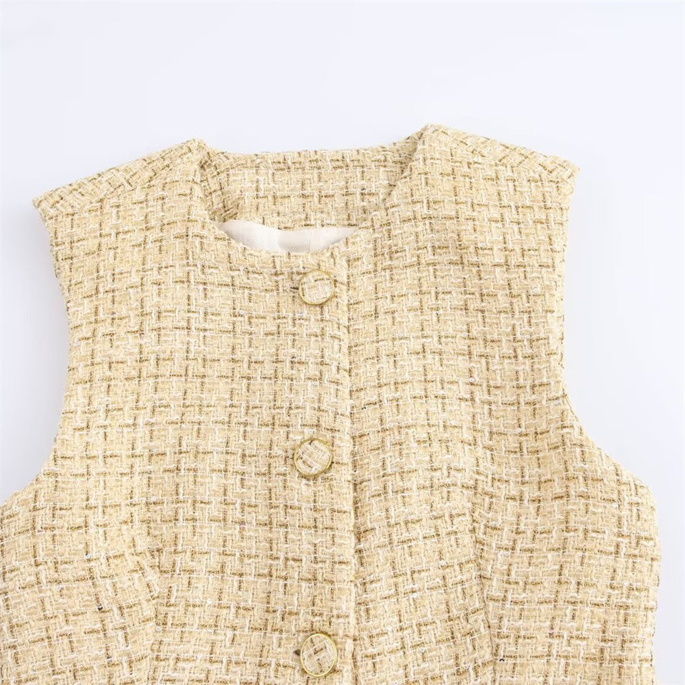 Élégance Tweed Gilet - Beige Chic Edition