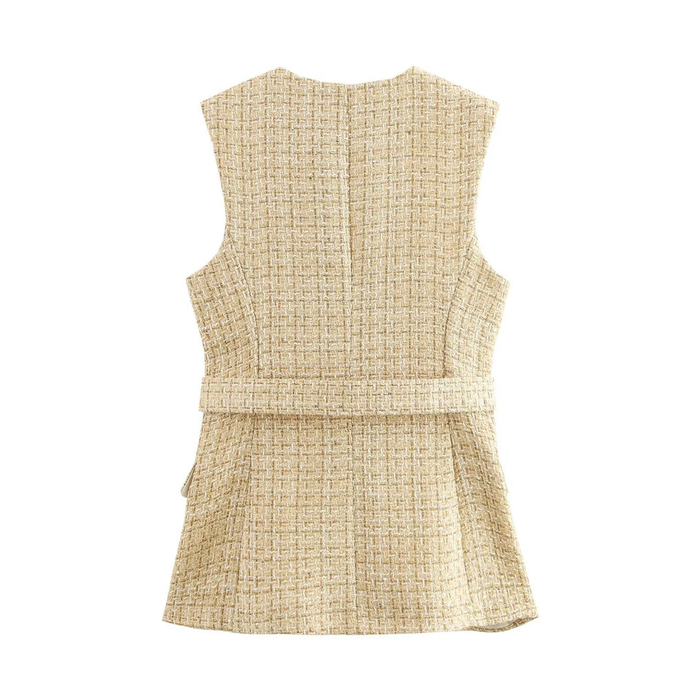 Élégance Tweed Gilet - Beige Chic Edition
