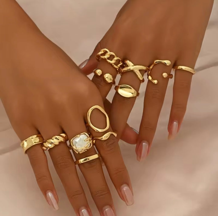 ORÉA Damen Goldring Set – Eleganter Modeschmuck, Minimal & Statement Ringe