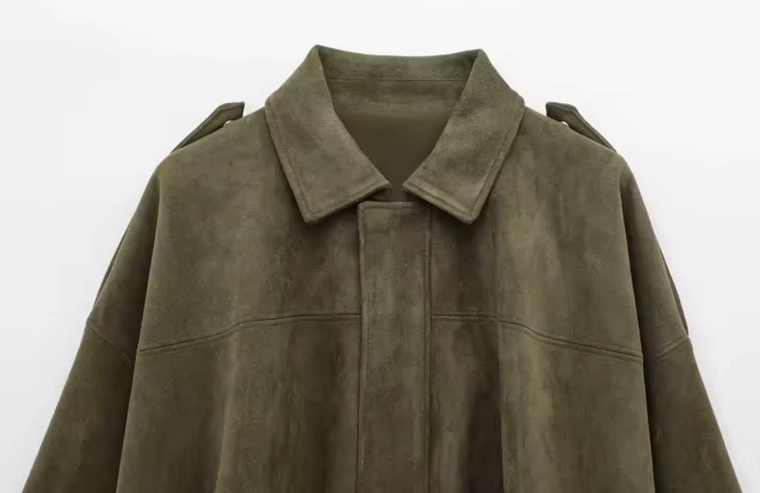 Oversize Damen Lederjacke Vintage Look – Herbst Winter Übergangsjacke