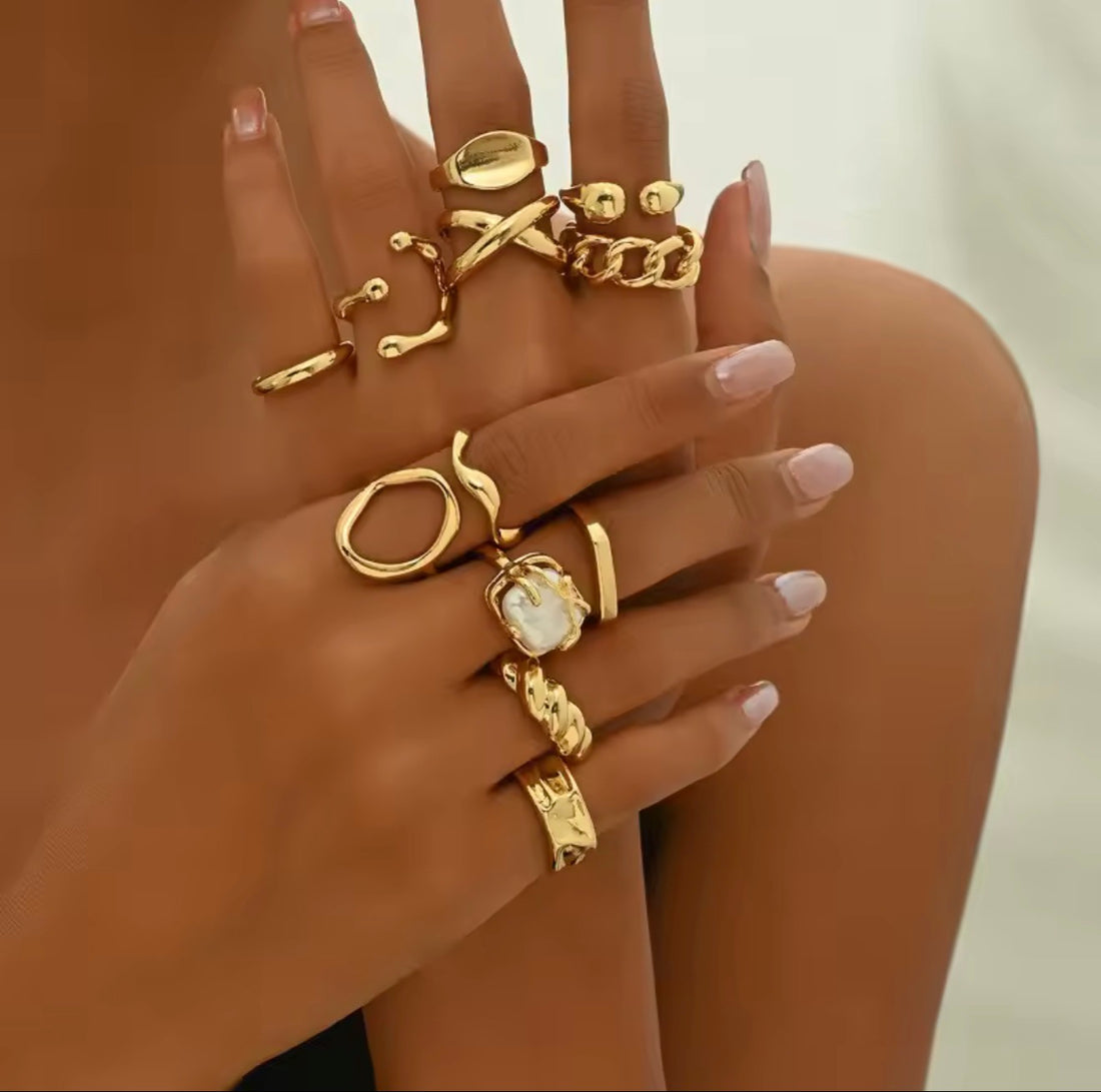 ORÉA Damen Goldring Set – Eleganter Modeschmuck, Minimal & Statement Ringe