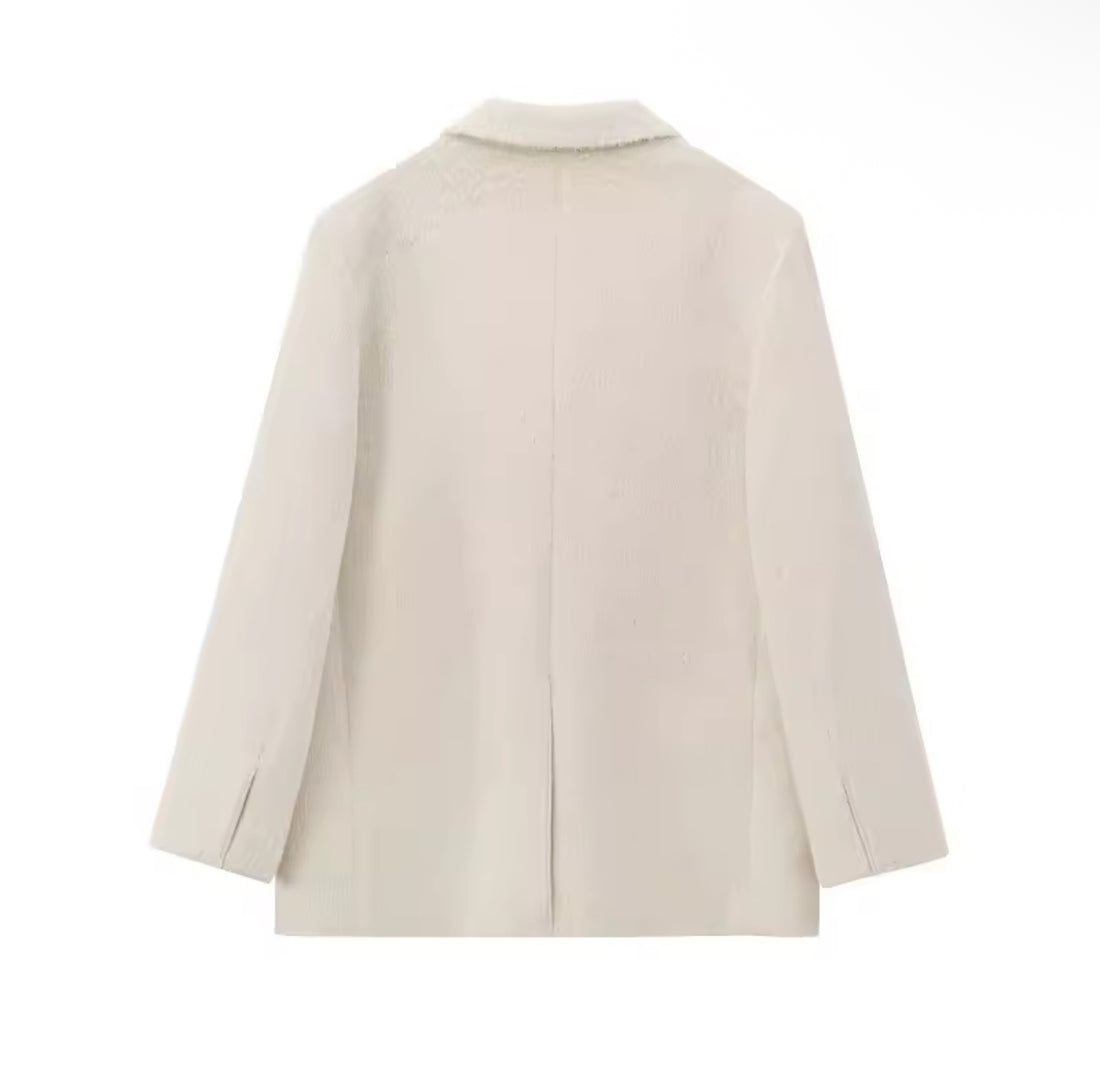 PEACOBIRD Premium Damen Cord Blazer Beige – Oversized Business Casual Sakko