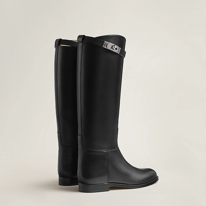 Reitstiefel Damen elegant – Schwarze hohe Stiefel aus pflegeleichtem Kunstleder