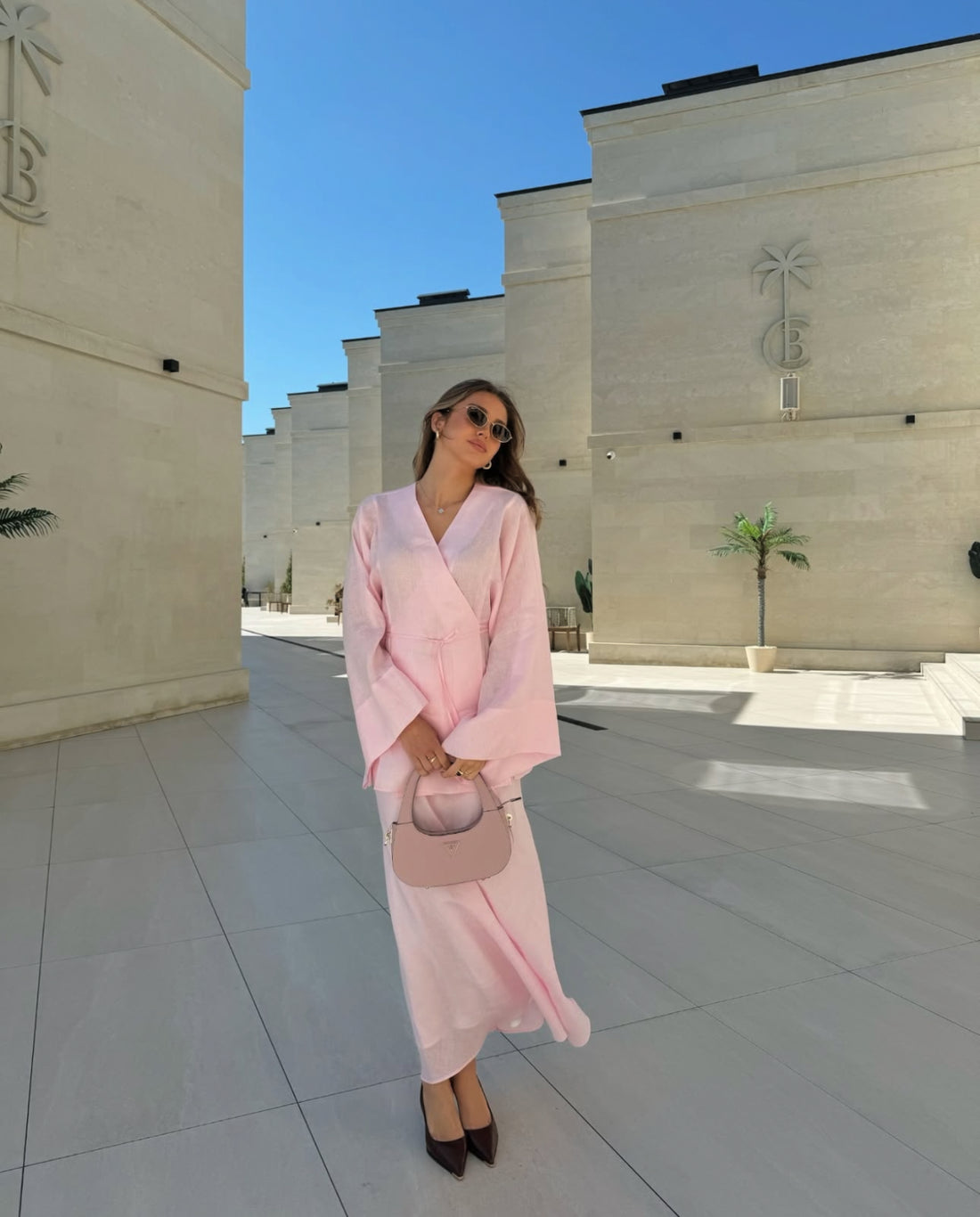 Kimono Style Set Damen – Zweiteiler in Pastellrosa aus Leinen