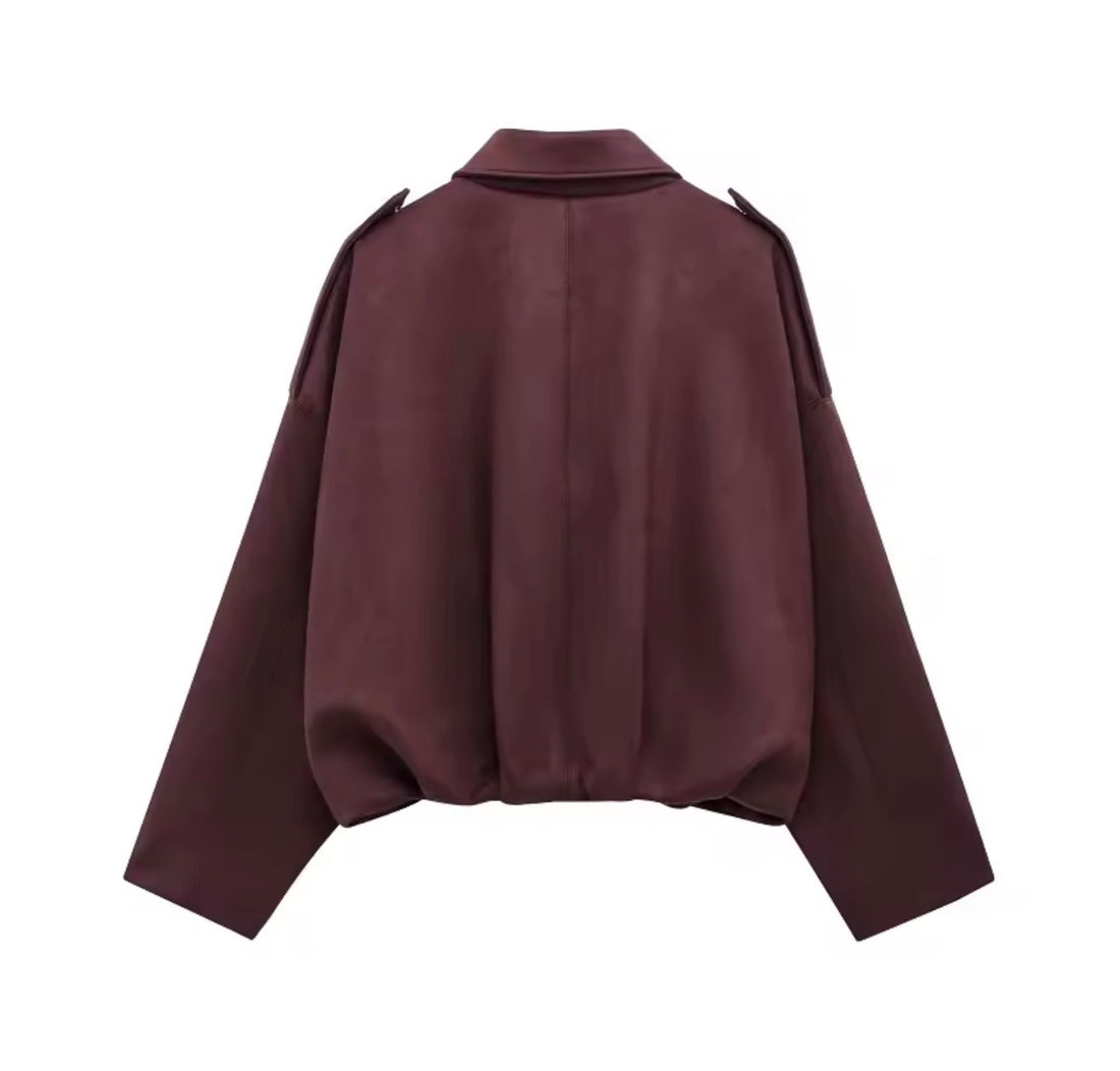 Oversize Damen Lederjacke Vintage Look – Herbst Winter Übergangsjacke