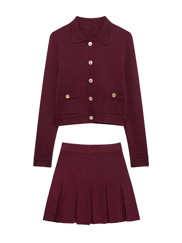 Serenya – Damen Zweiteiler Set Weinrot | Eleganter Blazer & Faltenrock für Business & Freizeit