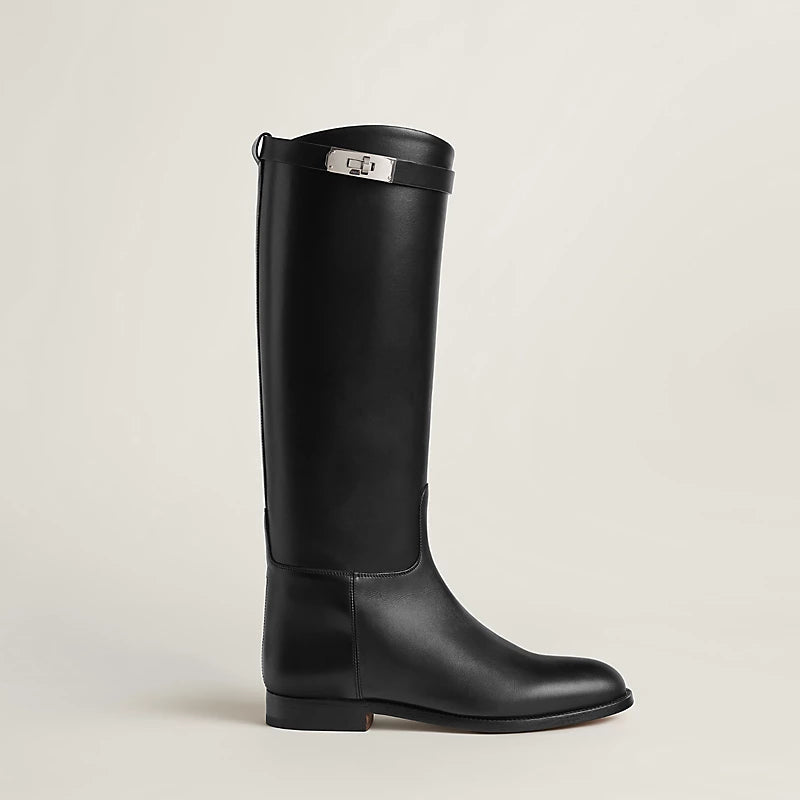 Reitstiefel Damen elegant – Schwarze hohe Stiefel aus pflegeleichtem Kunstleder