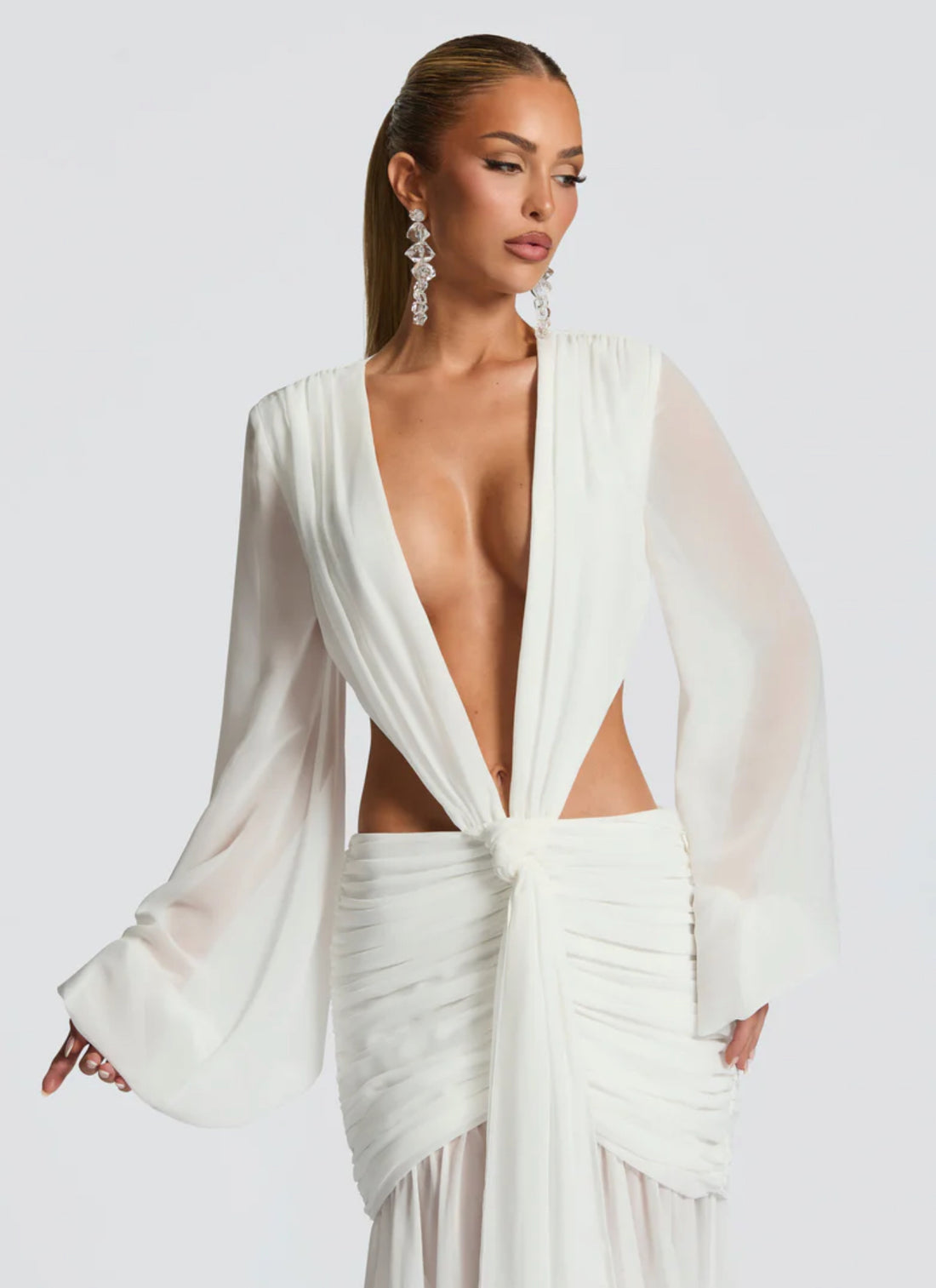 Plunge Draped Maxi Dress