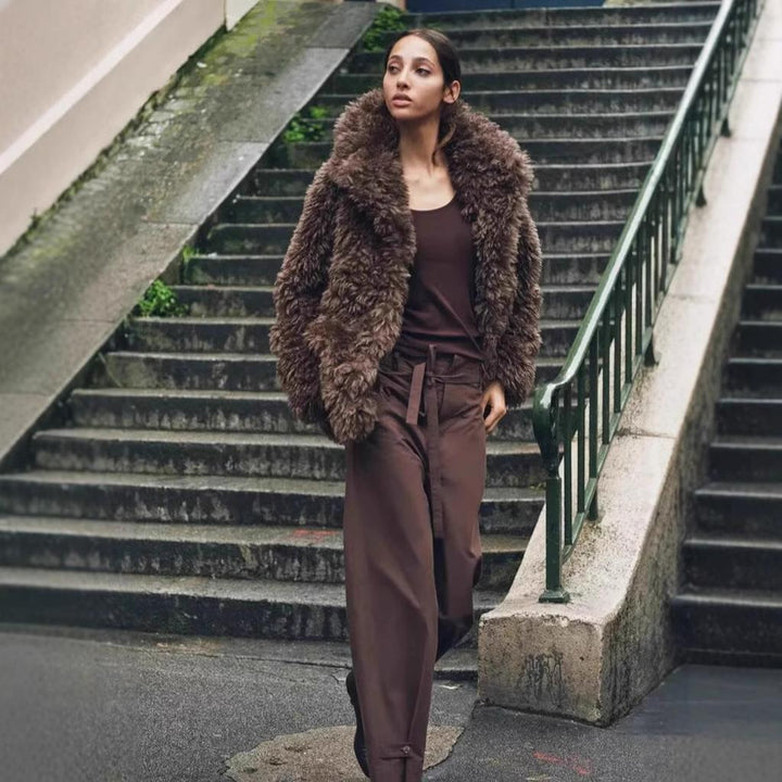 NordicBear Teddy Jacke Damen – Warmer Oversized Kunstfell Wintermantel Braun