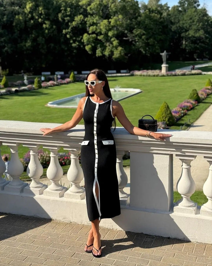 Elegantes Bodycon-Kleid in Schwarz-Weiß mit Kontrast-Details