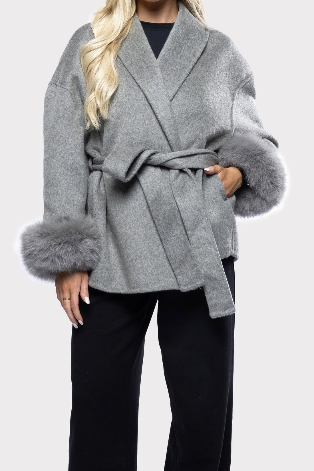 Maravelle Damen Übergangsjacke Grau – Eleganter Herbstmantel mit Kunstfell