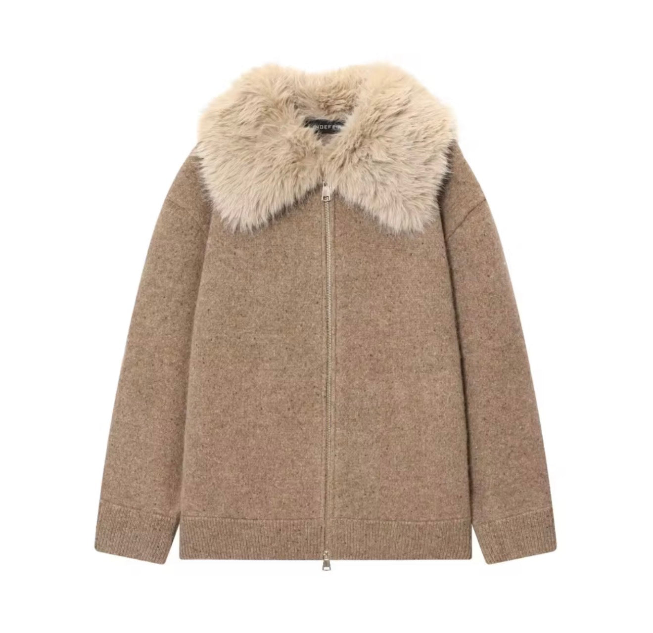 Lina Wool Zip Jacket mit Kunstfellkragen – Beiger Damen Wintermantel aus Wolle