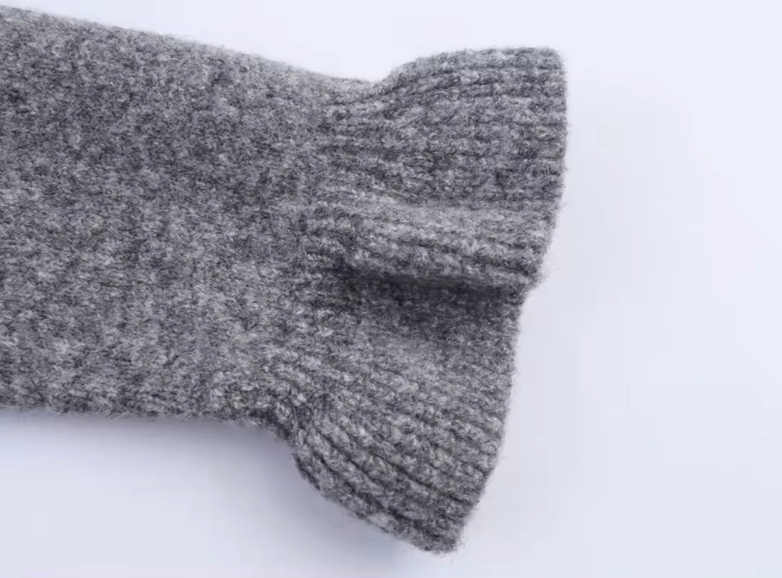 ELOVIA Damen Cardigan Grau – Strickjacke mit Rüschenkragen & Romantischem Design | Eleganter Pullover