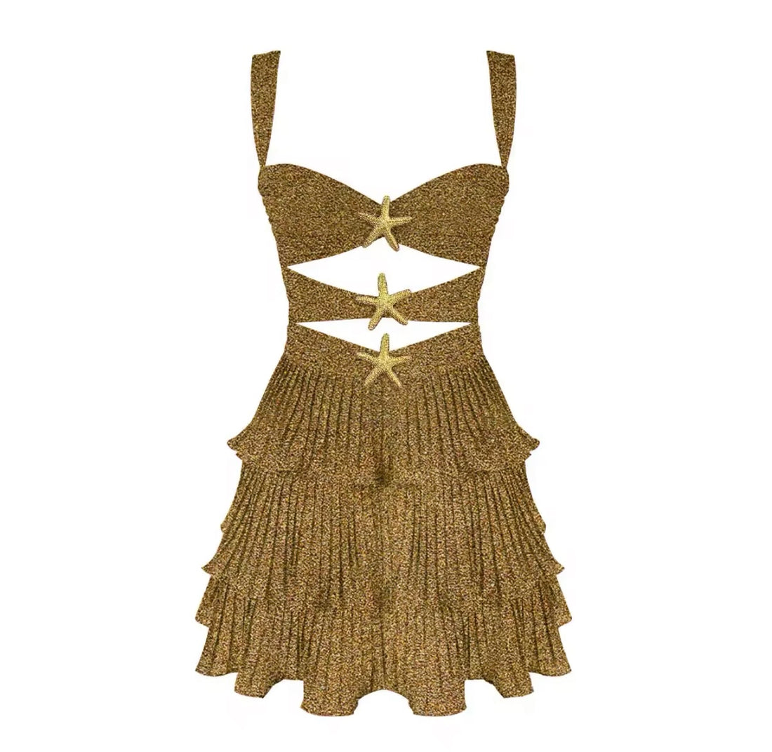 Rüschenkleid mit Seesternen und Cut-Out Design