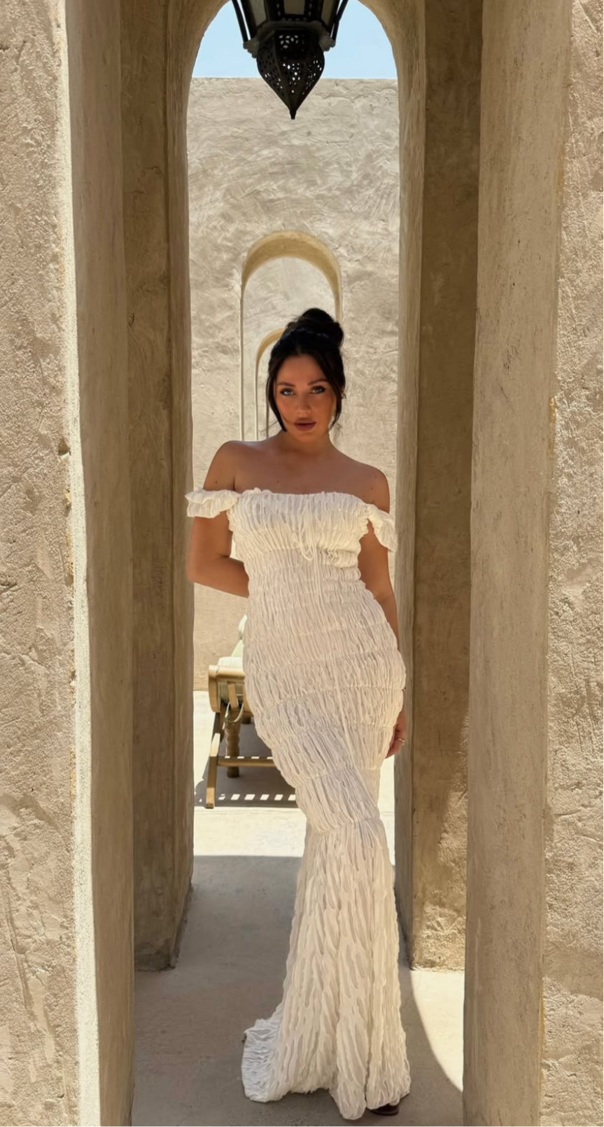 Boho Maxikleid Off-Shoulder– Sommerkleid aus Crinkle-Stoff