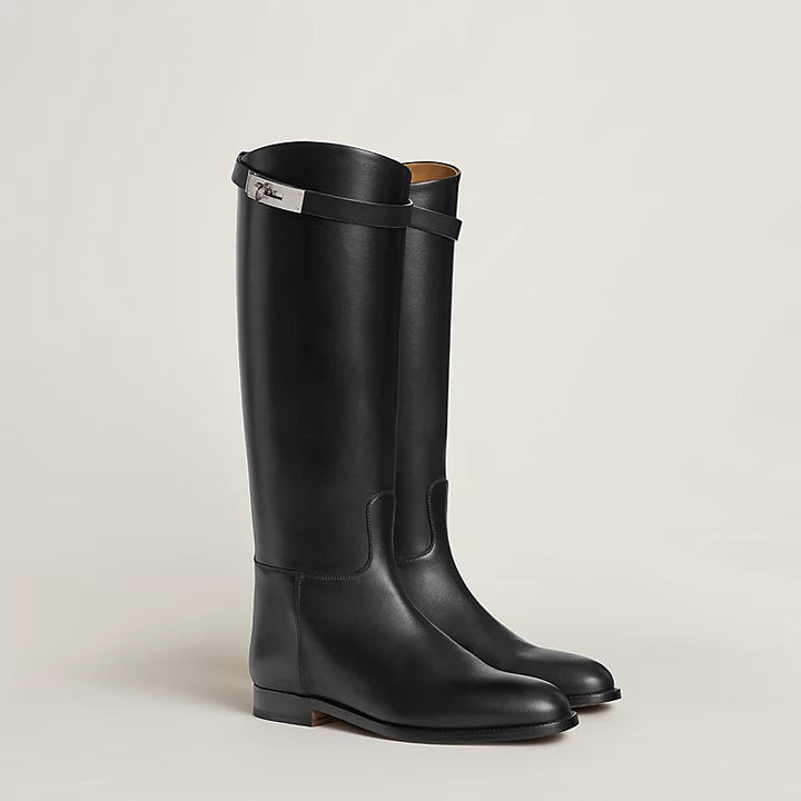 Reitstiefel Damen elegant – Schwarze hohe Stiefel aus pflegeleichtem Kunstleder