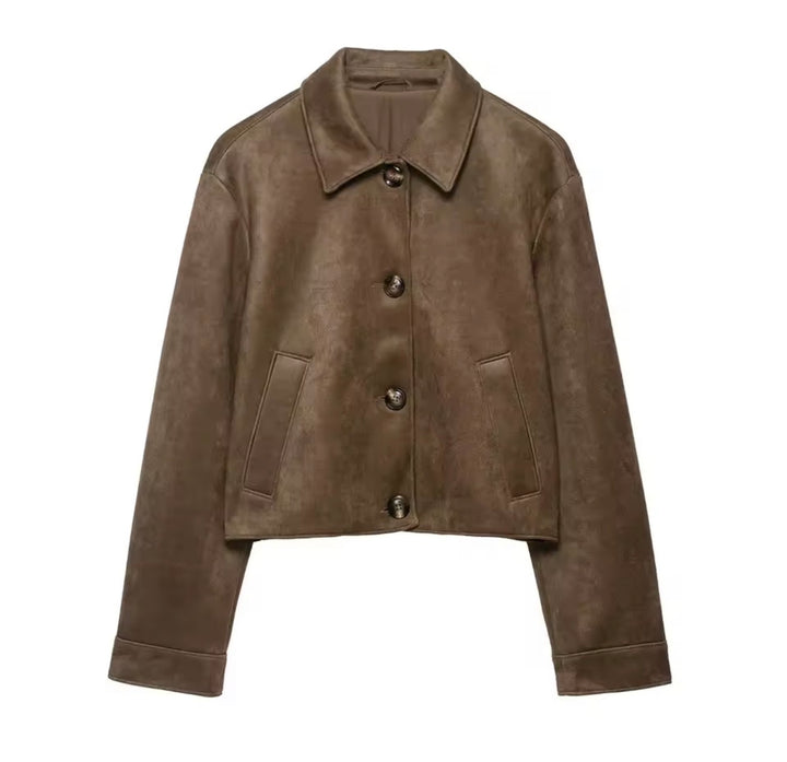UrbanEdge Damen Wildleder Jacke Braun – Oversized Vintage Style Übergangsjacke mit Knöpfen