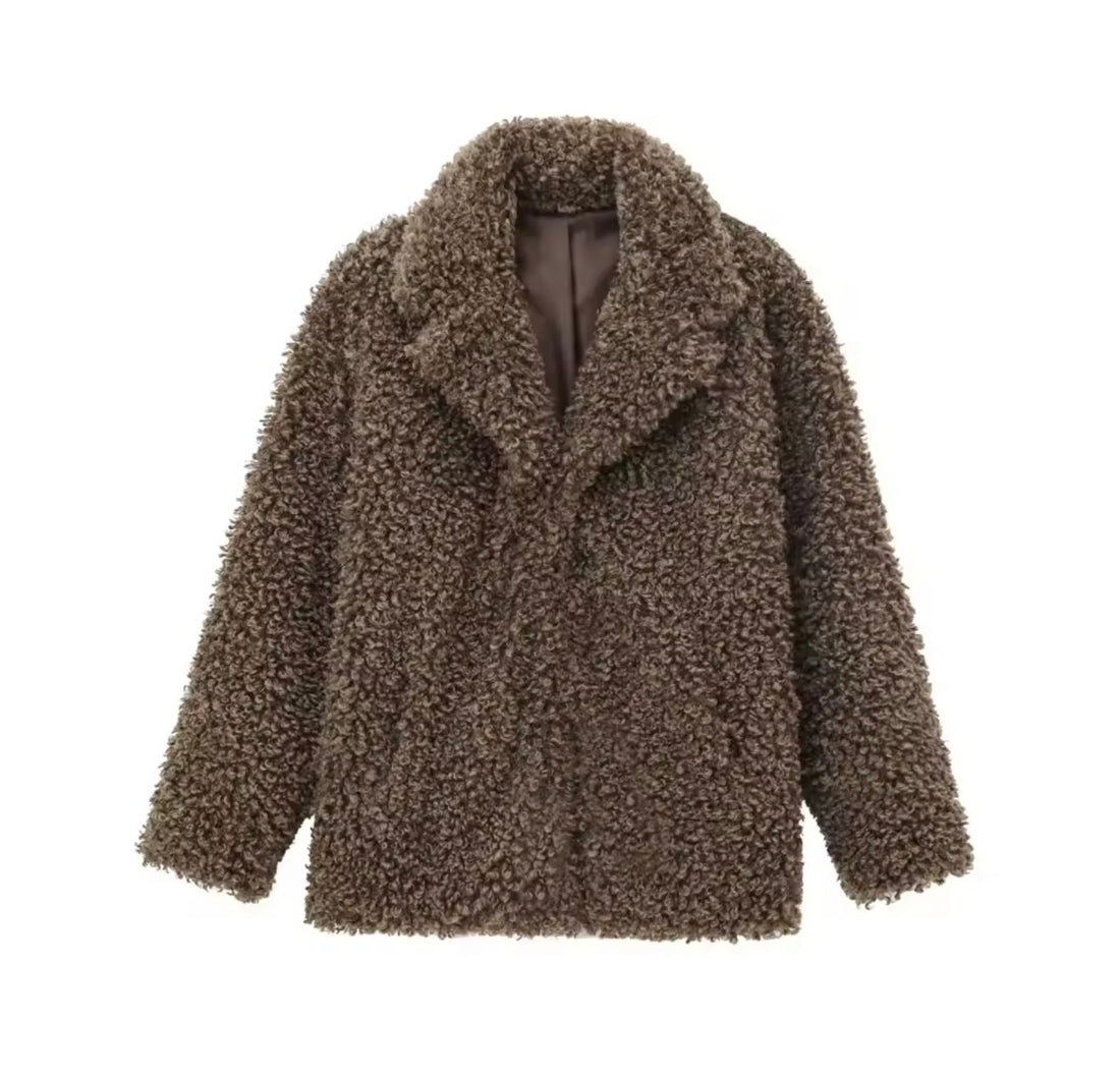 NordicBear Teddy Jacke Damen – Warmer Oversized Kunstfell Wintermantel Braun