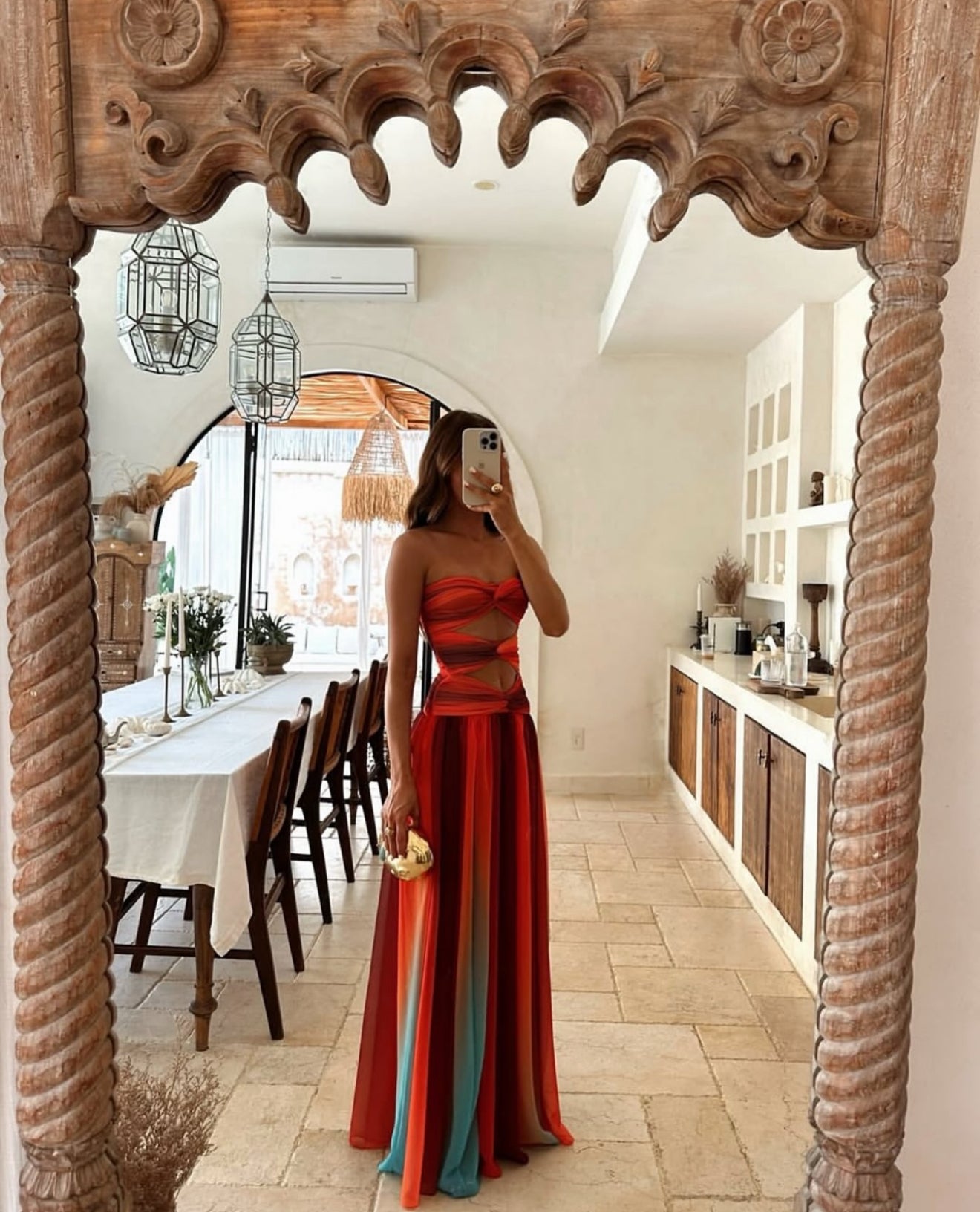 CALYA – Strapless Maxi Dress in Sunset Glow