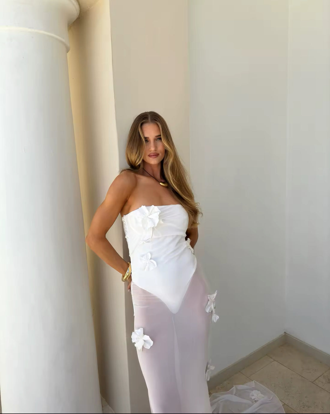 White Bloom Sheer Dress