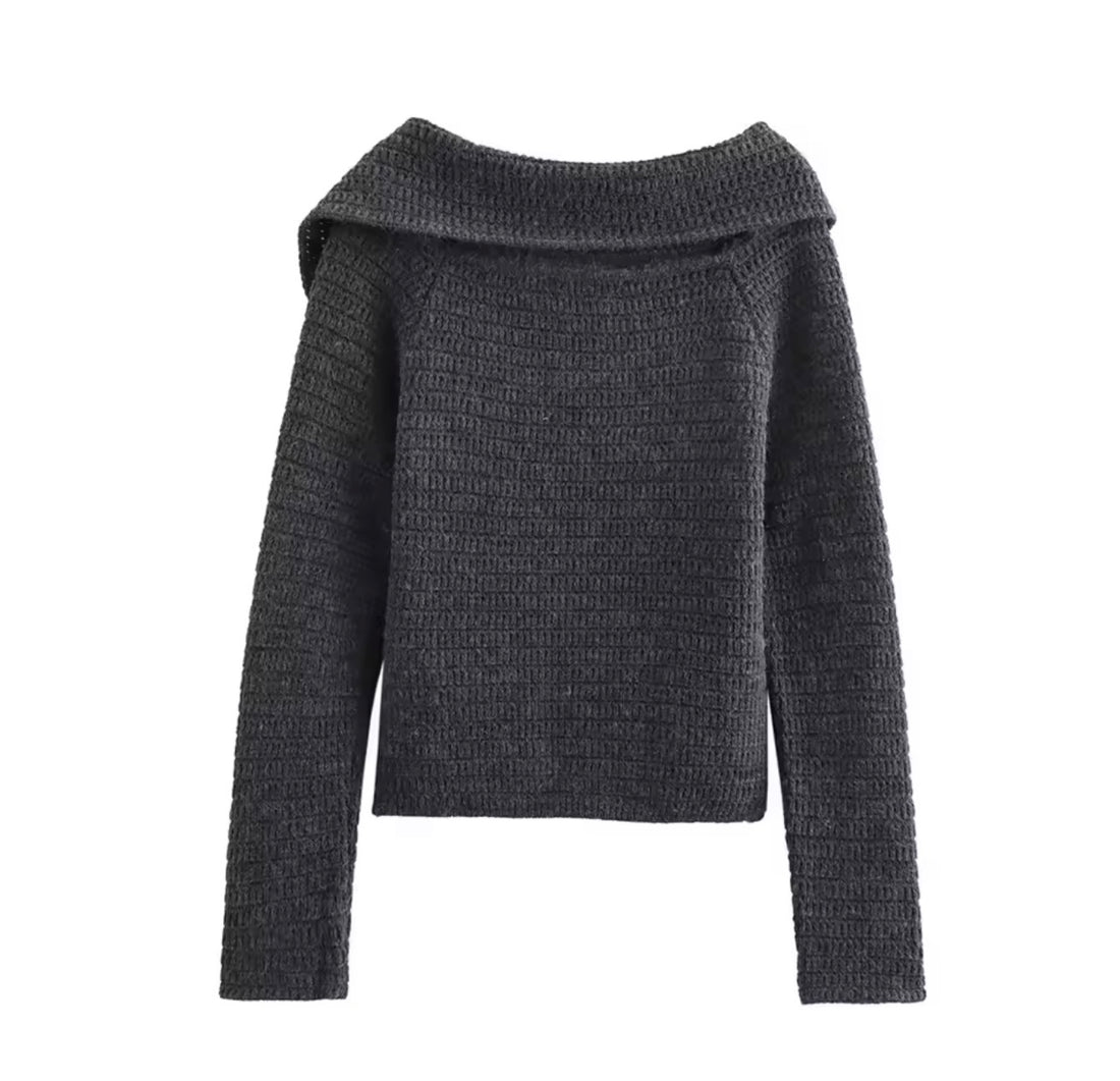 Knitique Damen Strickjacke Anthrazit – Modischer Asymmetrischer Pullover mit Knopfleiste