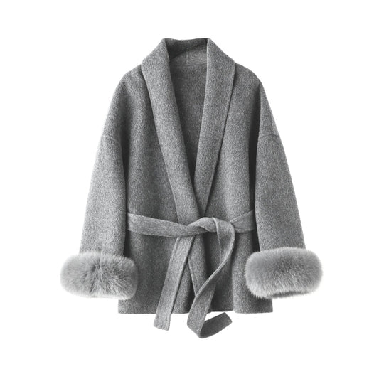 Maravelle Damen Übergangsjacke Grau – Eleganter Herbstmantel mit Kunstfell
