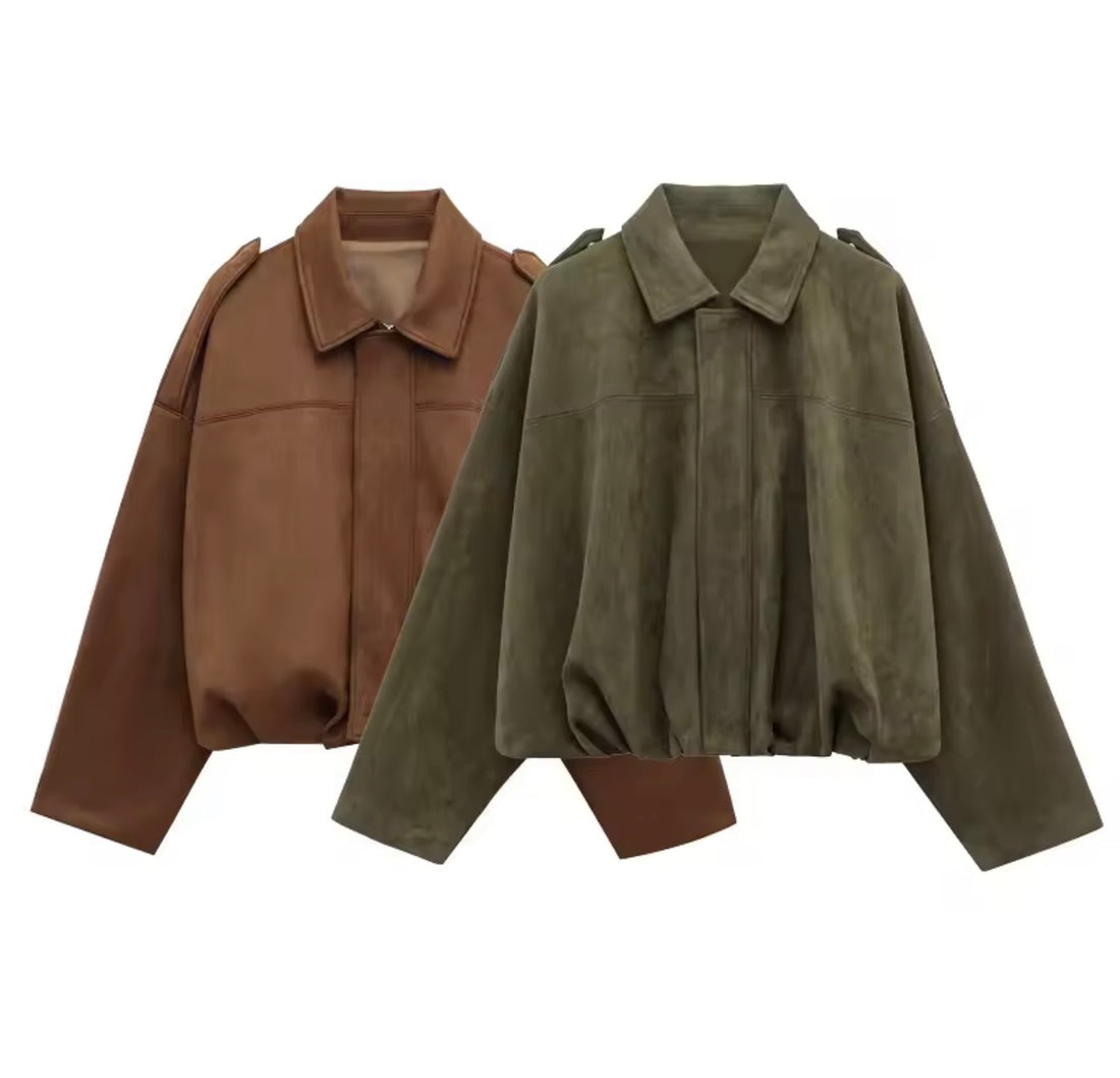 Oversize Damen Lederjacke Vintage Look – Herbst Winter Übergangsjacke