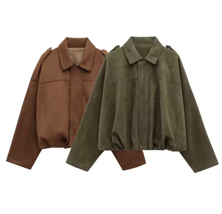 Oversize Damen Lederjacke Vintage Look – Herbst Winter Übergangsjacke