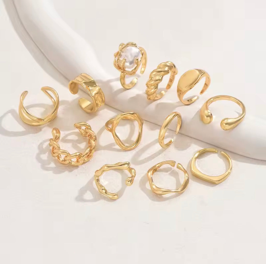 ORÉA Damen Goldring Set – Eleganter Modeschmuck, Minimal & Statement Ringe