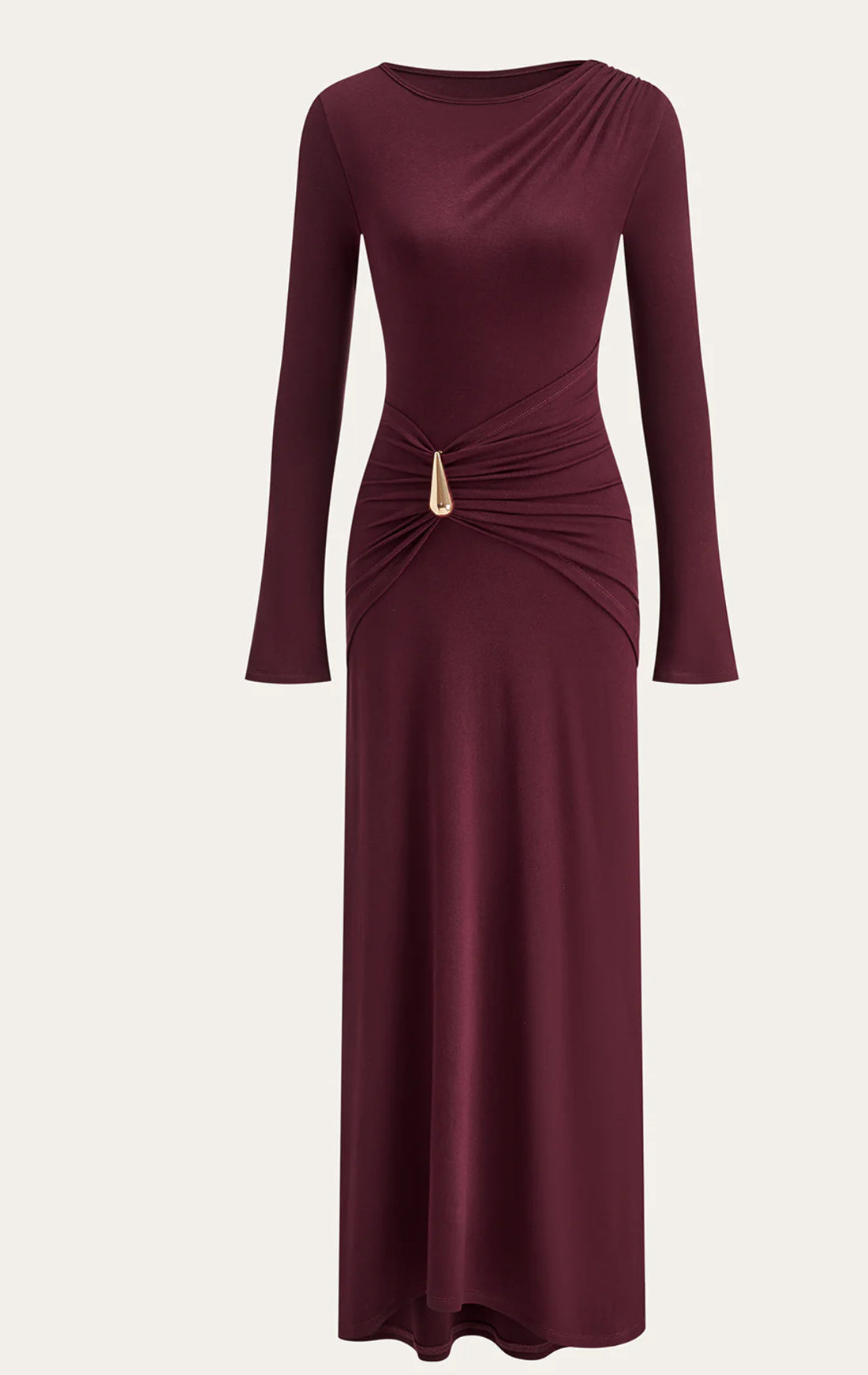 Bordeaux Abendkleid Damen Langarm – Elegantes Maxikleid mit Cut-Out