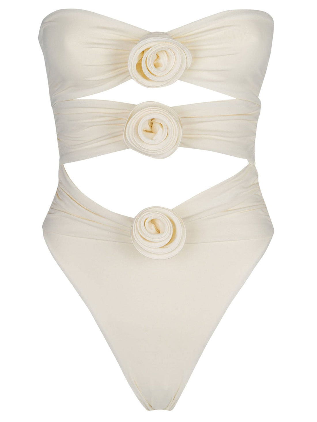 LUXMARÉ – Sculpting Cut-Out Badeanzug mit Rosendetails in Cremeweiß