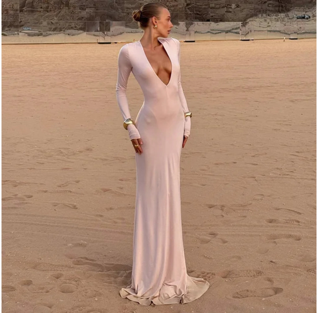 Novara – Deep V Evening Gown