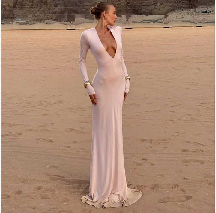 Novara – Deep V Evening Gown