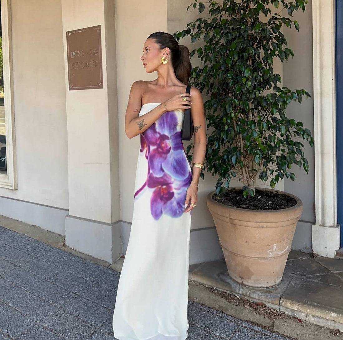 Orchidea Silhouette – Elegantes Bodycon-Kleid mit floraler Not