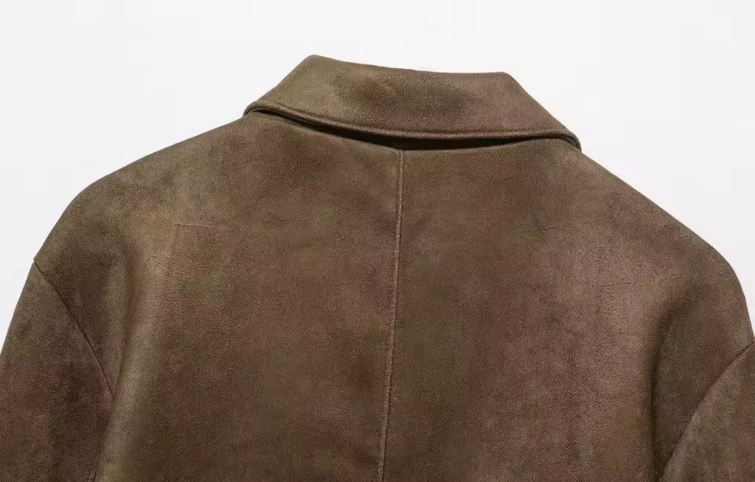 UrbanEdge Damen Wildleder Jacke Braun – Oversized Vintage Style Übergangsjacke mit Knöpfen