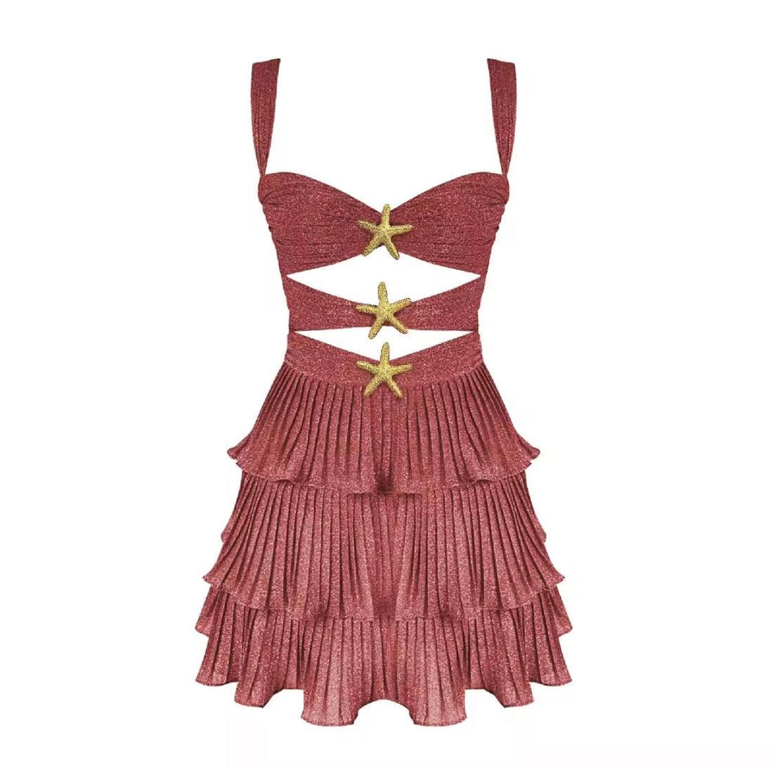 Rüschenkleid mit Seesternen und Cut-Out Design