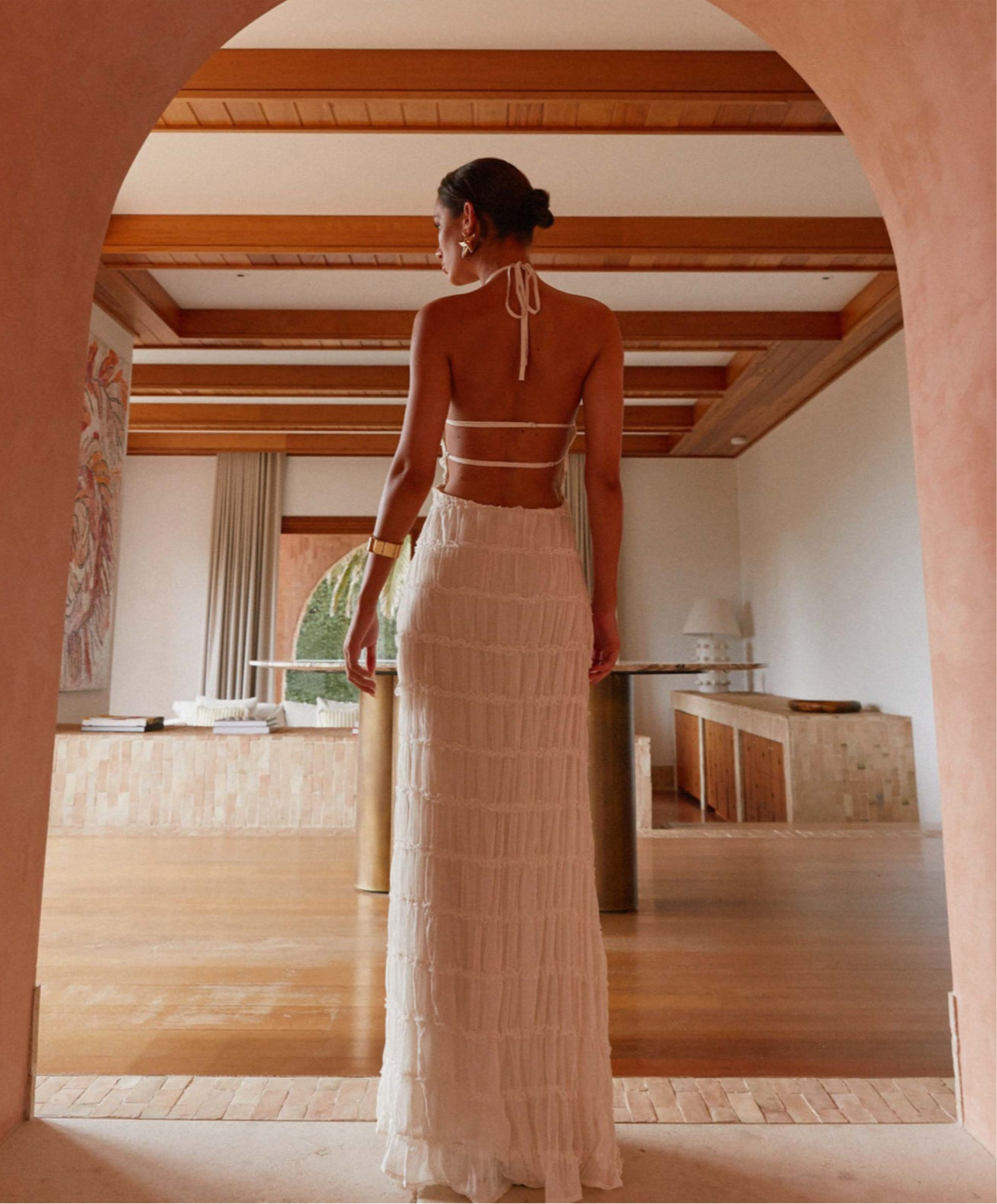 ALMA VITA – Elegantes Boho Maxikleid aus Musselin in Creme