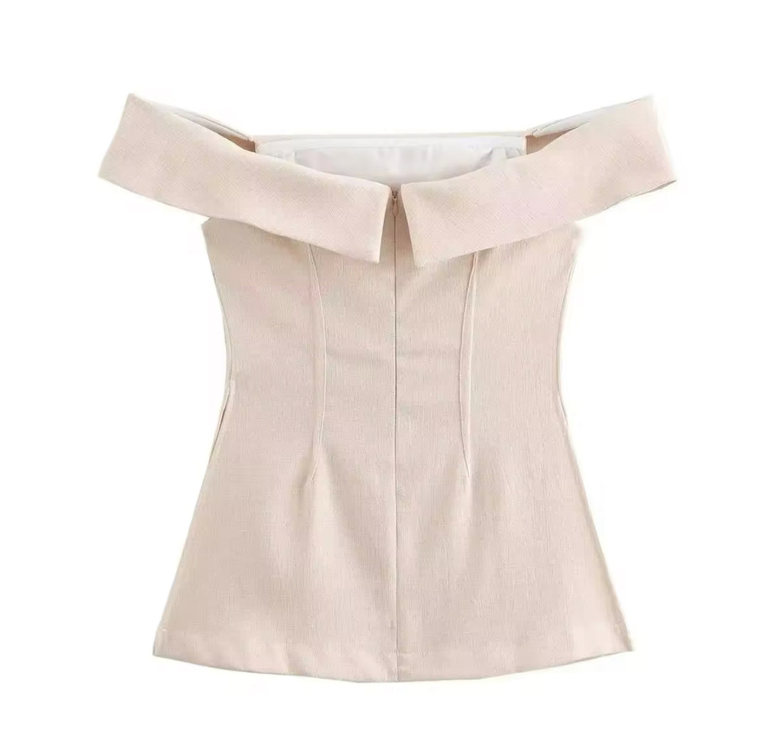 Linen Luxe – Off-Shoulder Set in Sand