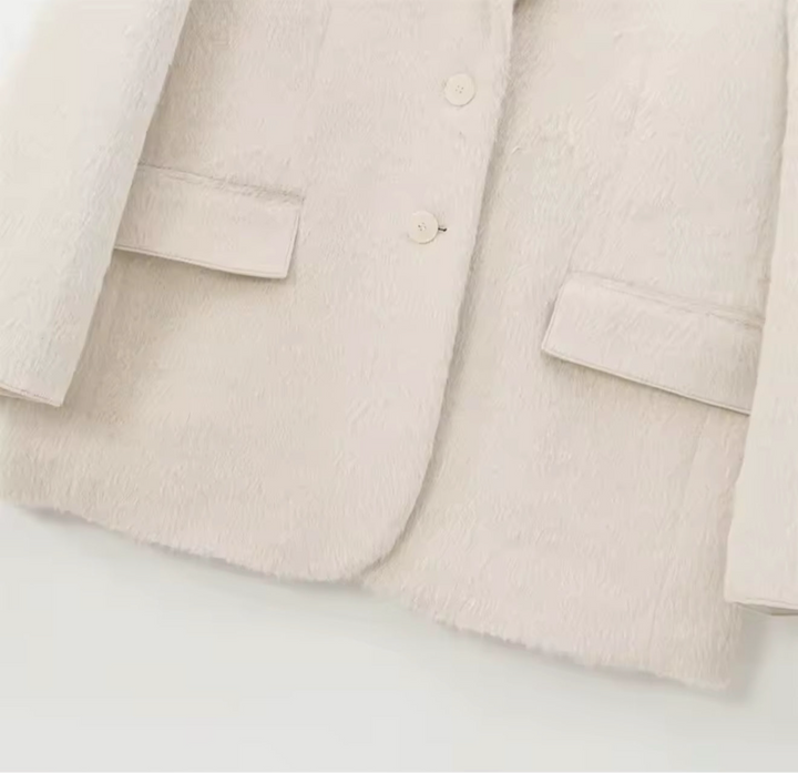 PEACOBIRD Premium Damen Cord Blazer Beige – Oversized Business Casual Sakko