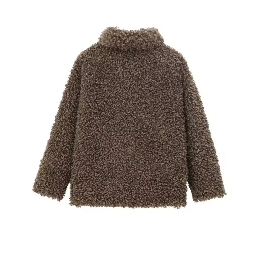 NordicBear Teddy Jacke Damen – Warmer Oversized Kunstfell Wintermantel Braun