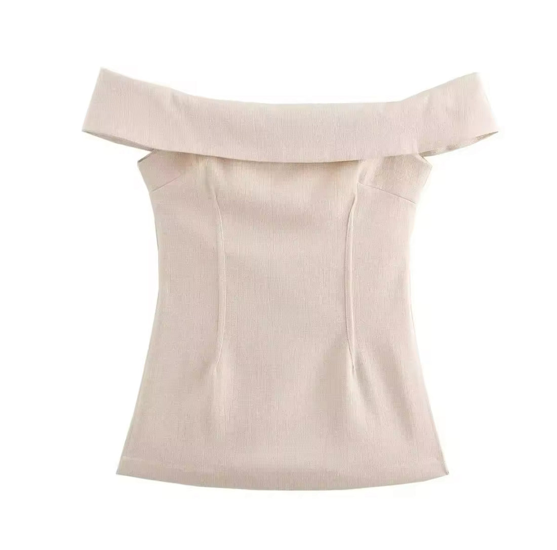 Linen Luxe – Off-Shoulder Set in Sand