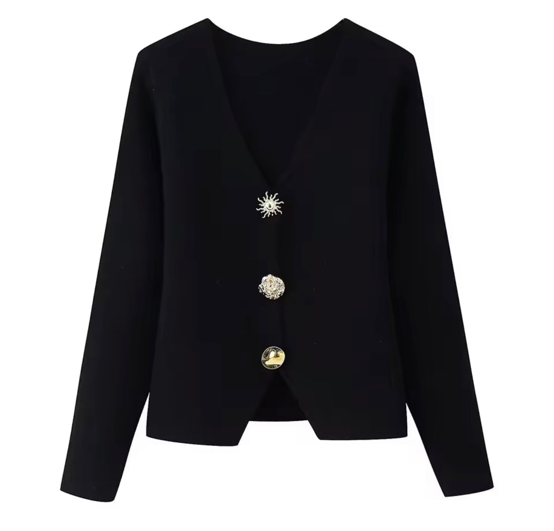FIORELLA Damen Strickjacke – Schwarz Cardigan mit Statement-Knöpfen